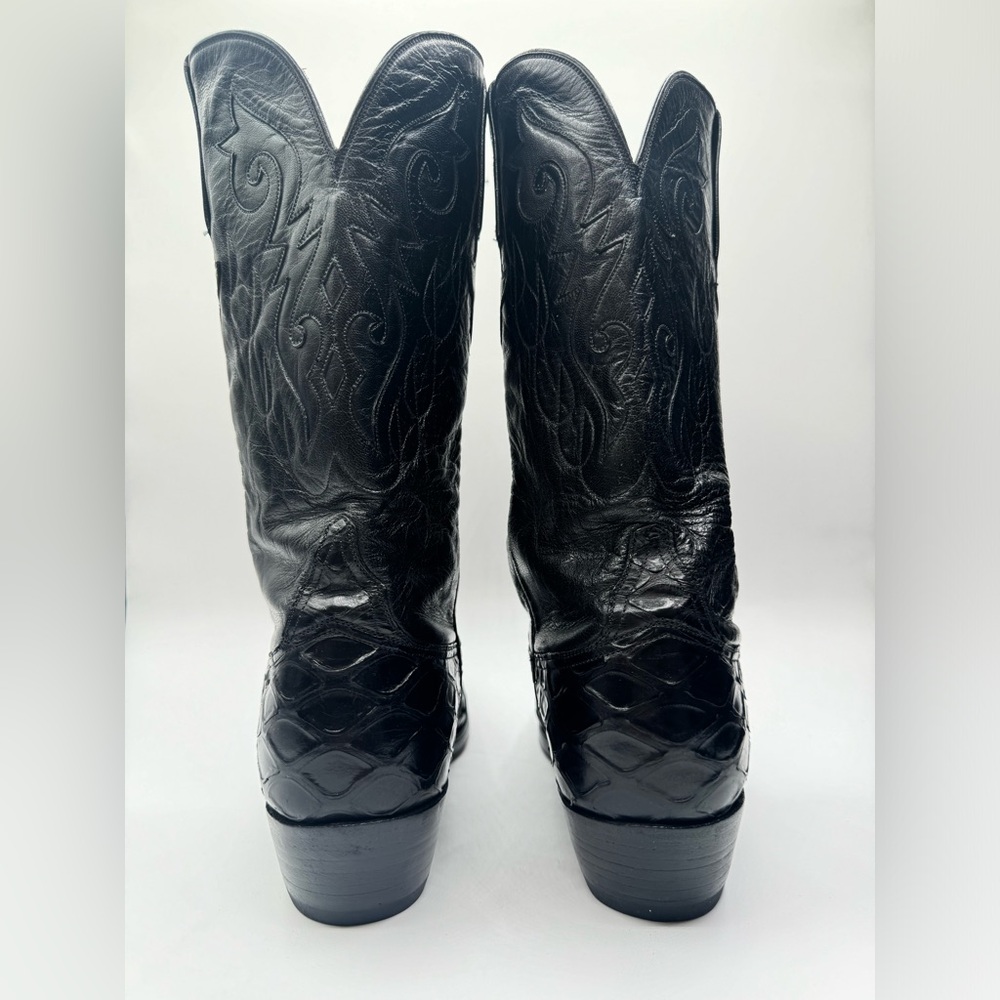 Lucchese Crocodile Western Boots Black Leather Cowboy Boots 8 1/2 - Picture 2 of 9